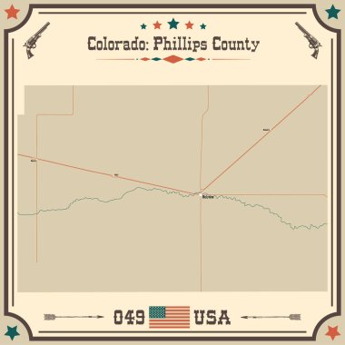 Large and accurate map of Phillips County, Colorado, USA with vintage colors. clipart