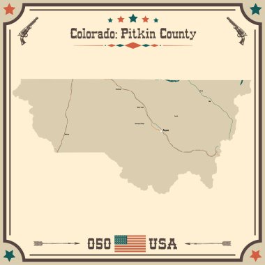 Large and accurate map of Pitkin County, Colorado, USA with vintage colors. clipart
