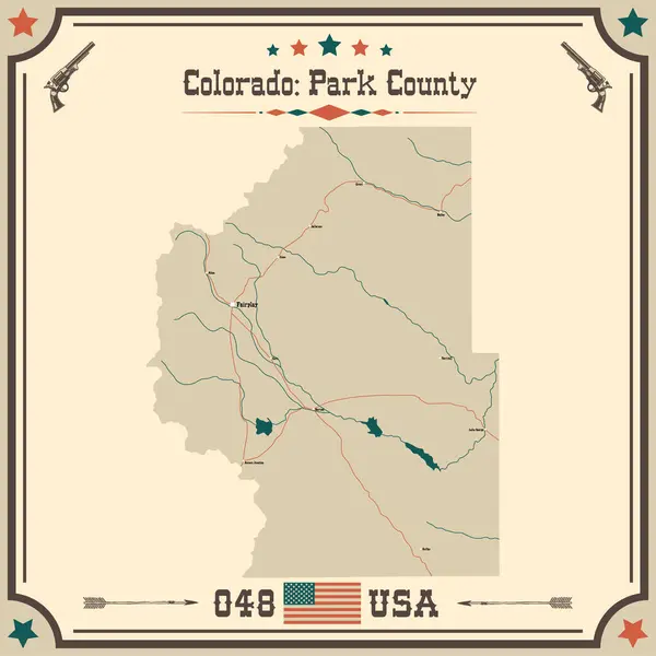 stock vector Large and accurate map of Park County, Colorado, USA with vintage colors.