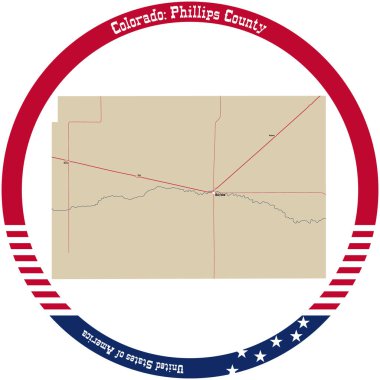 Map of Phillips County in Colorado, USA arranged in a circle. clipart