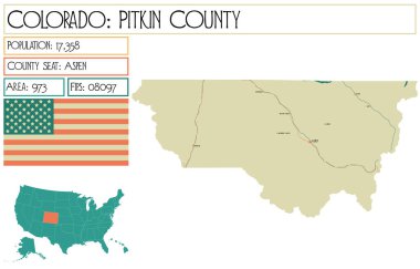 Large and detailed map of Pitkin County in Colorado USA. clipart