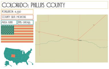 Large and detailed map of Phillips County in Colorado USA. clipart
