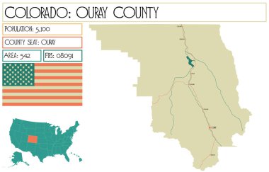 Large and detailed map of Ouray County in Colorado USA. clipart