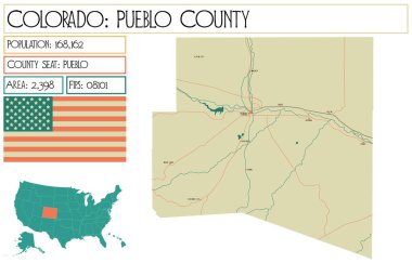 Large and detailed map of Pueblo County in Colorado USA. clipart