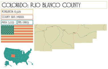 Large and detailed map of Rio Blanco County in Colorado USA. clipart