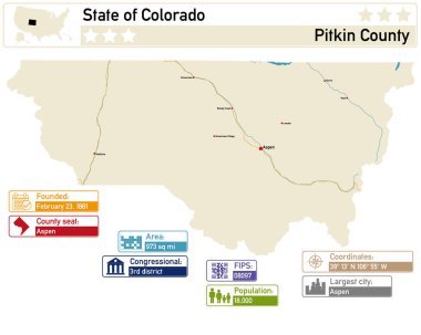 Detailed infographic and map of Pitkin County in Colorado USA. clipart