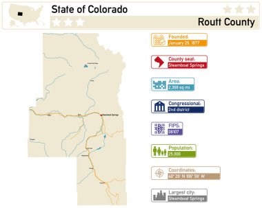 Detailed infographic and map of Routt County in Colorado USA. clipart