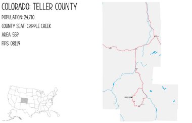 Large and detailed map of Teller County in Colorado, USA. clipart