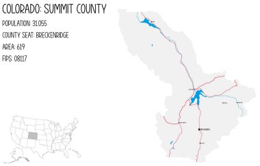 Large and detailed map of Summit County in Colorado, USA. clipart
