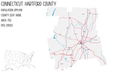 Large and detailed map of Hartford County in Connecticut, USA. clipart