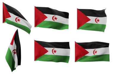 Batı Sahra bayrağının altı farklı pozisyonunun geniş resimleri.