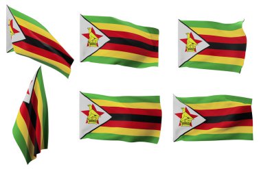 Zimbabwe bayrağının altı farklı pozisyonunun geniş resimleri.