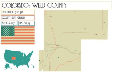 Large and detailed map of Weld County in Colorado USA. clipart