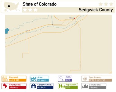 Detailed infographic and map of Sedwick County in Colorado USA. clipart