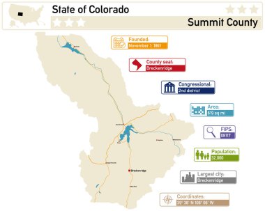 Detailed infographic and map of Summit County in Colorado USA. clipart