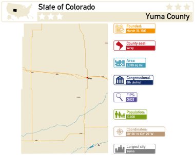 Detailed infographic and map of Yuma County in Colorado USA. clipart