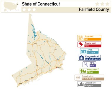 Connecticut 'taki Fairfield County' nin detaylı bilgi ve haritası..