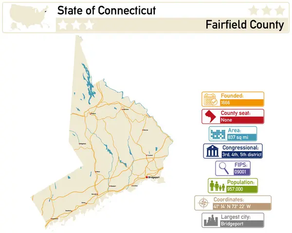 stock vector Detailed infographic and map of Fairfield County in Connecticut USA.