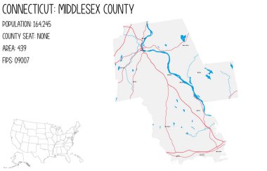 Large and detailed map of Middlesex County in Connecticut, USA. clipart