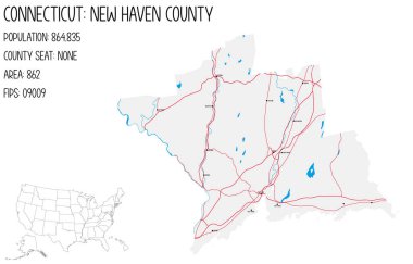 Large and detailed map of New Haven County in Connecticut, USA. clipart