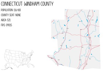 Connecticut, ABD 'deki Windham ilçesinin geniş ve detaylı haritası..