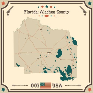 Large and accurate map of Alachua County, Florida, USA with vintage colors. clipart