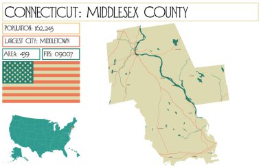 Connecticut 'taki Middlesex County' nin geniş ve detaylı haritası..