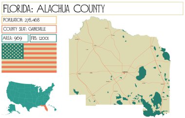 Florida 'daki Alachua County' nin geniş ve detaylı haritası..