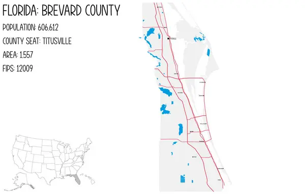 stock vector Large and detailed map of Brevard County in Florida, USA.