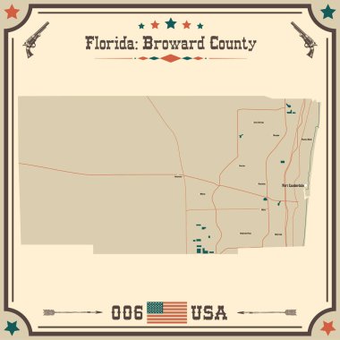 Broward County 'nin geniş ve doğru haritası, Florida, ABD.