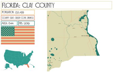 Florida 'daki Clay County' nin geniş ve detaylı haritası..