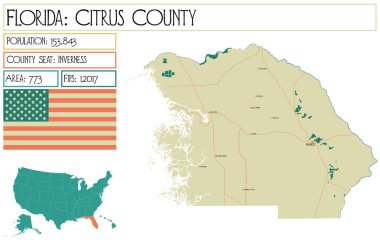Florida 'daki Citrus County' nin geniş ve detaylı haritası..