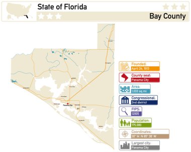 Florida 'daki Bay County' nin detaylı bilgi ve haritası..