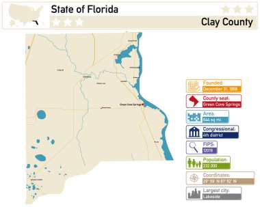 Florida 'daki Clay County' nin detaylı bilgi ve haritası..