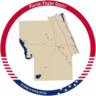 Flagler İlçesi 'nin Florida haritası, ABD daire şeklinde düzenlenmiş..