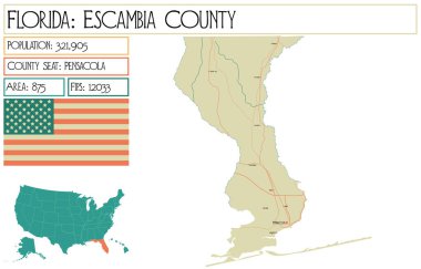 Florida 'daki Escambia County' nin geniş ve detaylı haritası..
