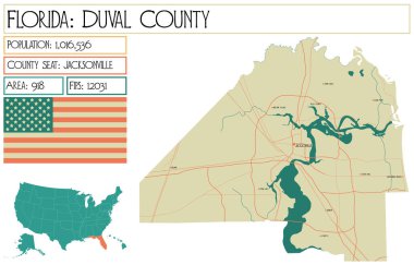 Florida 'daki Duval County' nin geniş ve detaylı haritası..