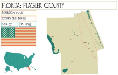 Florida 'daki Flagler County' nin geniş ve detaylı haritası..