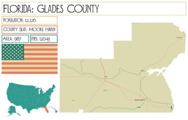 Florida 'daki Glades County' nin geniş ve detaylı haritası..