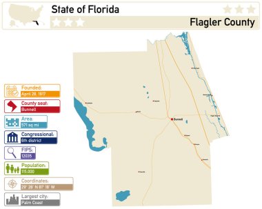 Florida 'daki Flagler County' nin detaylı bilgi ve haritası..