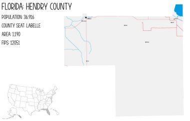 Large and detailed map of Hendry County in Florida, USA. clipart