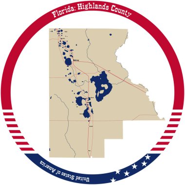 Florida 'daki Highlands County' nin haritası bir daire şeklinde düzenlenmiş..