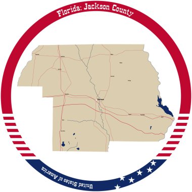 Florida 'daki Jackson County Haritası, ABD daire şeklinde dizilmiş..