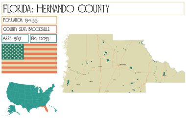 Large and detailed map of Hernando County in Florida USA. clipart