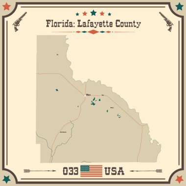 Lafayette County 'nin geniş ve doğru haritası, Florida, ABD.