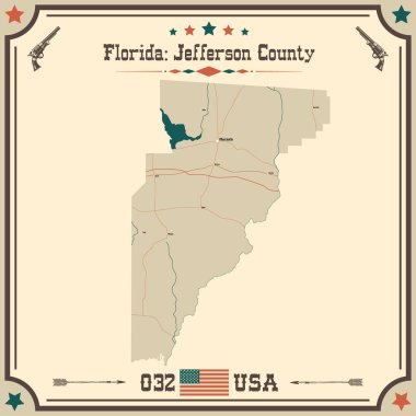 Jefferson County, Florida 'nın geniş ve doğru bir haritası..