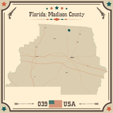 Madison County, Florida 'nın geniş ve doğru bir haritası..