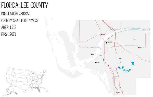 stock vector Large and detailed map of Lee County in Florida, USA.