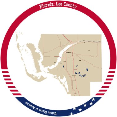 Lee County 'nin Florida haritası, ABD daire şeklinde dizilmiş..