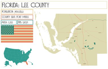 Florida 'daki Lee County' nin geniş ve detaylı haritası..
